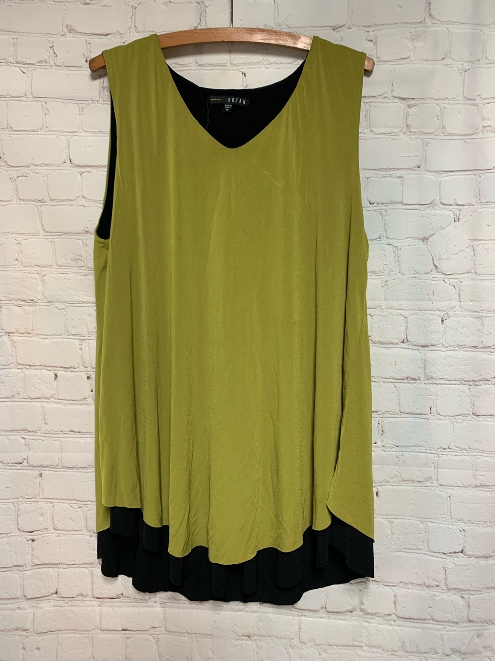 Kozan Lagenlook Green Black Layered Sleeveless Top Size M​
